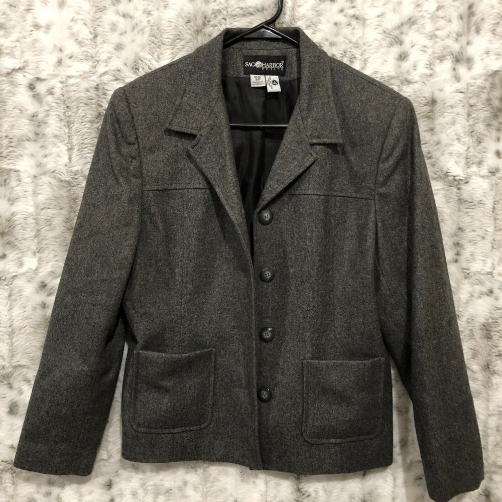 Sag Harbor Petites Womens Wool Blend Blazer Gray Size 8P
